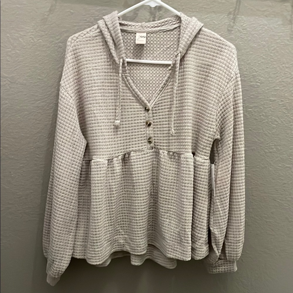 Gray Waffle Knit Hoodie SO